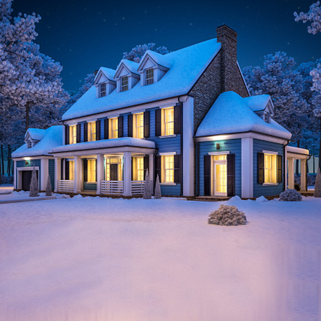 Cold Night, in Winter, looking at a warm house